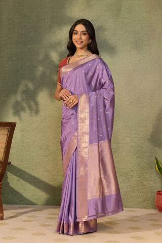 Lavender Silk Viscose Cutwork Banaras Inspired Design Saree thumbnail image number null
