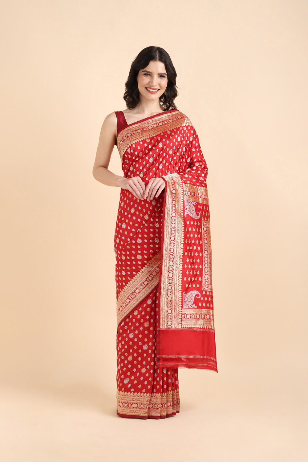 Red Pure Silk Banarasi Saree image number null
