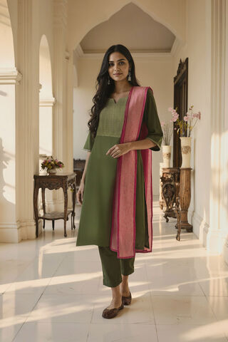 Green Brocade Pure Viscose Kurta Set image number