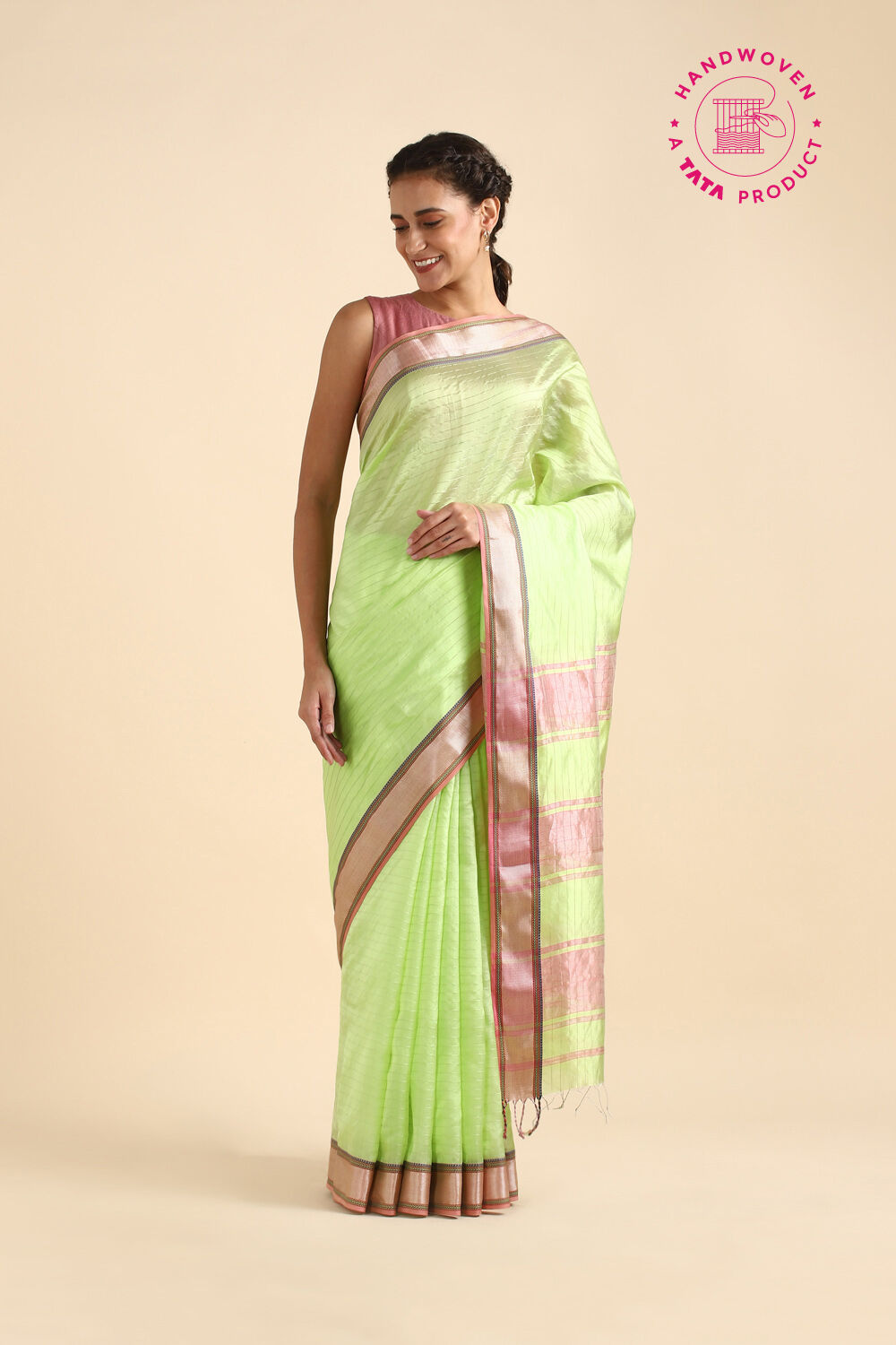 Green Pure Silk Maheswari Saree image number null