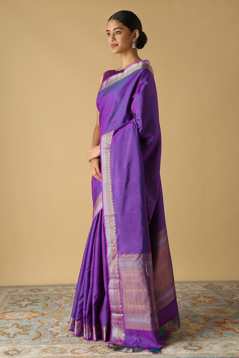 Purple Pure Silk Kanjivaram Saree image number null
