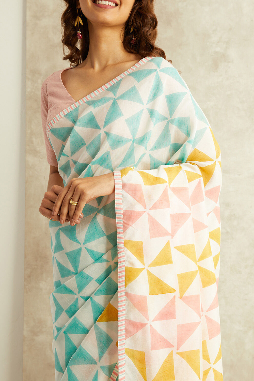 Blue Block Printed Viscose Luxe Rajasthan Saree image number null