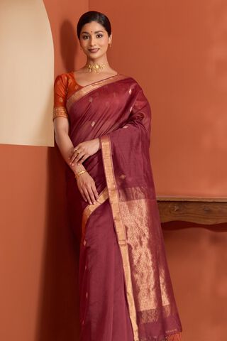 Dark Red Woven Pure Silk Cotton Bengal Saree thumbnail image number null