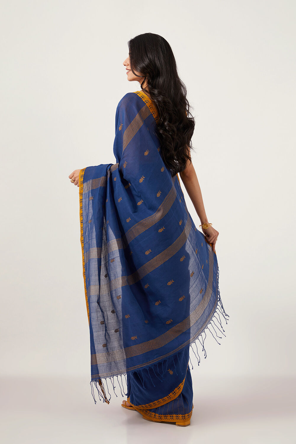 Blue Pure Cotton Bengal Saree image number null