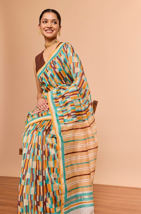 Multi Screen Printed Pure Silk Cotton Saree