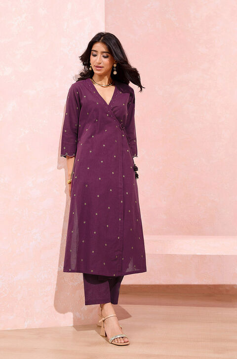 Purple Woven Pure Cotton Kurta Set