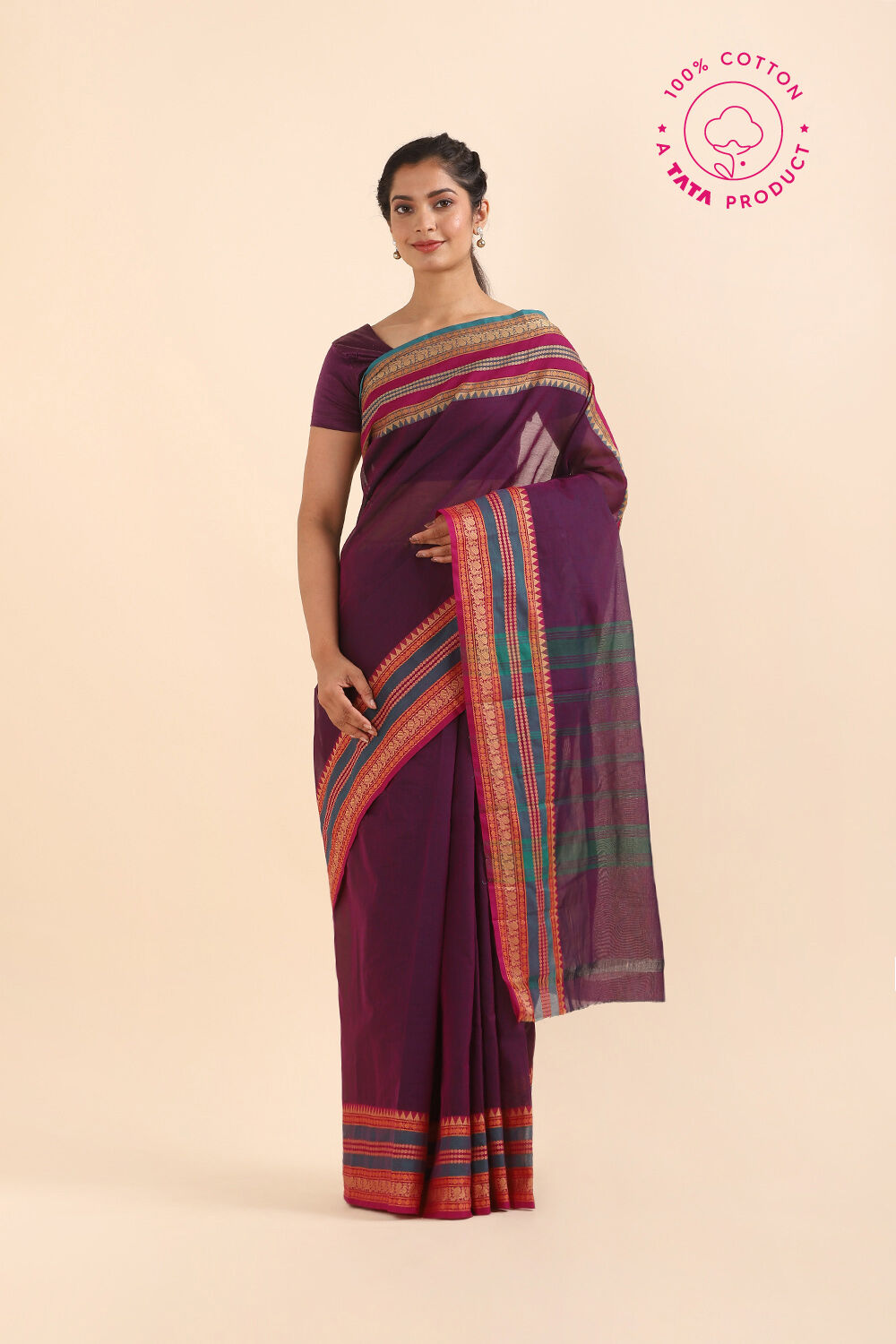 Violet Pure Cotton South Saree image number null