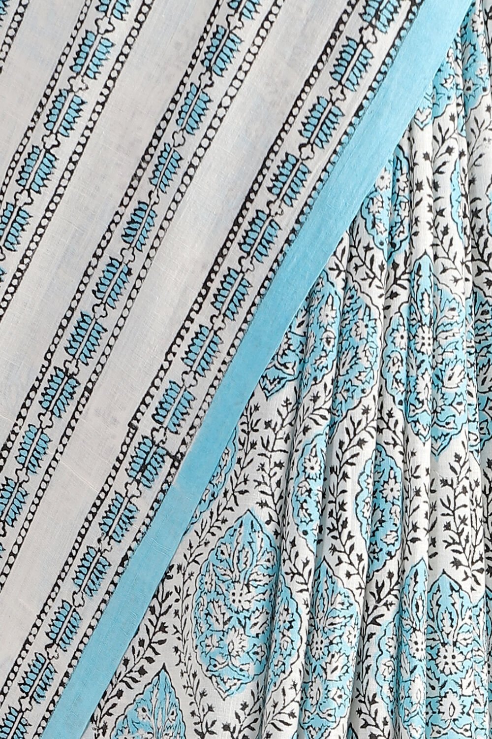 Blue Pure Khadi Cotton Block Print Sanganeri Saree image number null