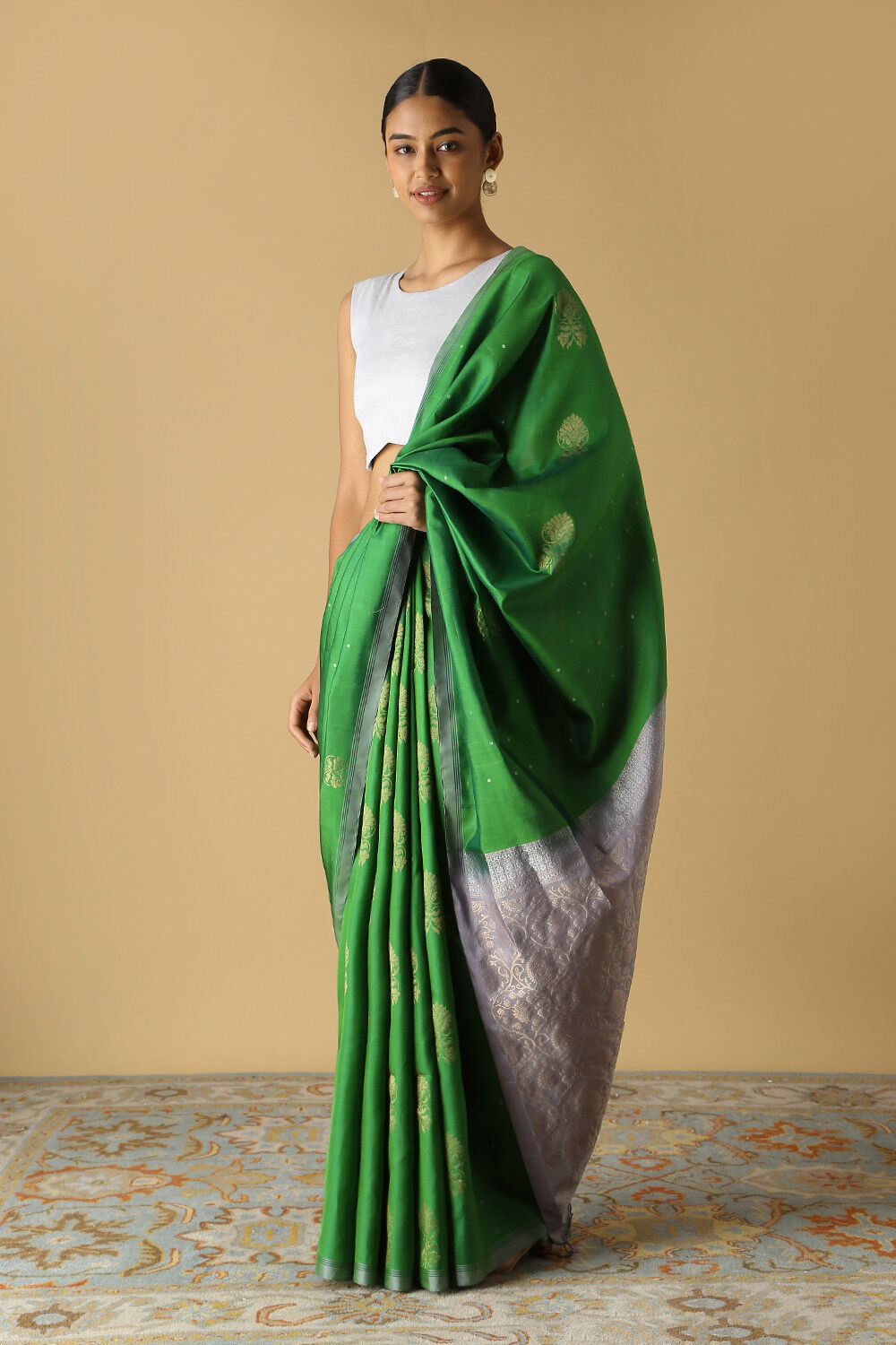 Green Pure Silk South Saree image number null