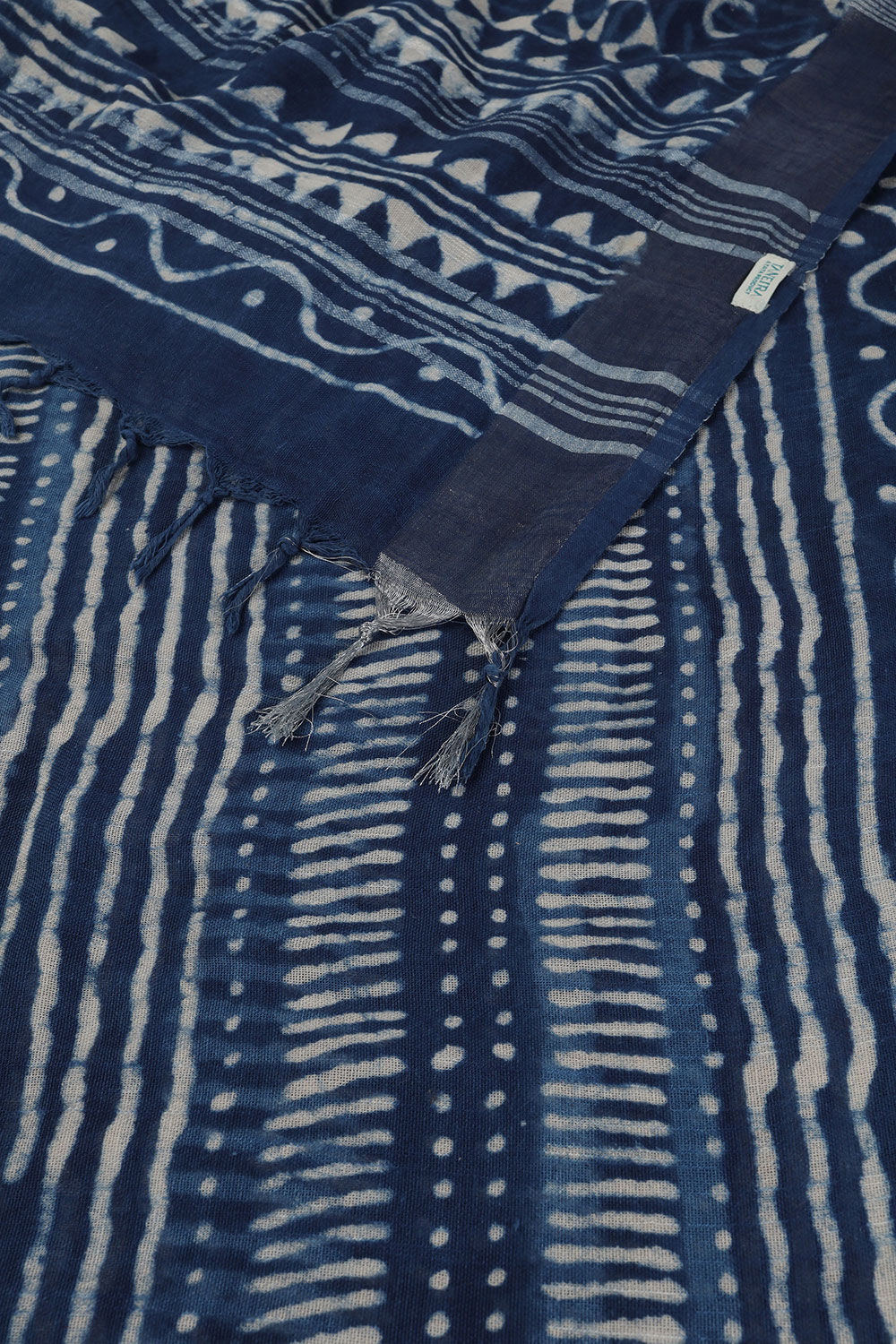 Light Blue Cotton Viscose Contemporary Block Printed Saree image number null