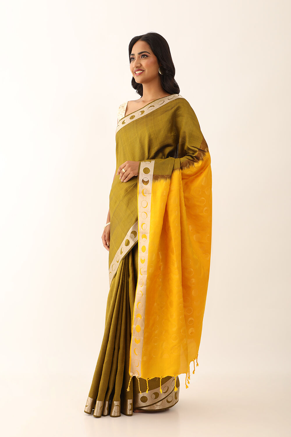 Yellow Pure Silk Woven South Saree image number null