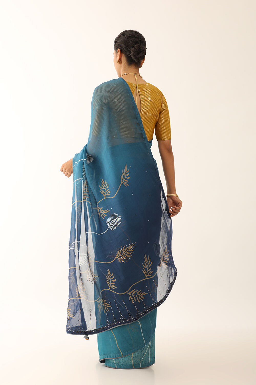 Blue Pure Silk Organza Hand Painted Saree image number null