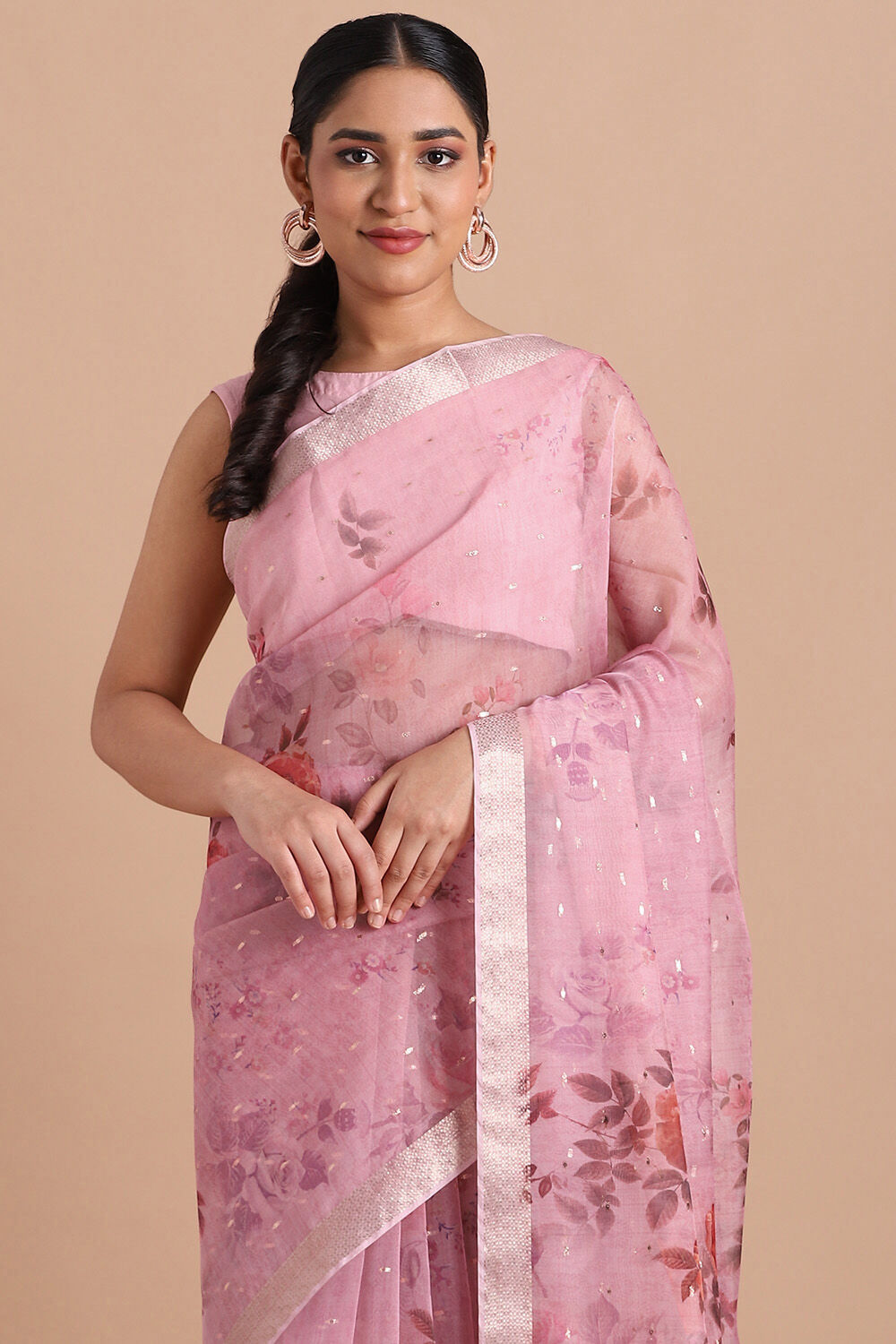 Light Pure Pink Embroidered Saree image number null
