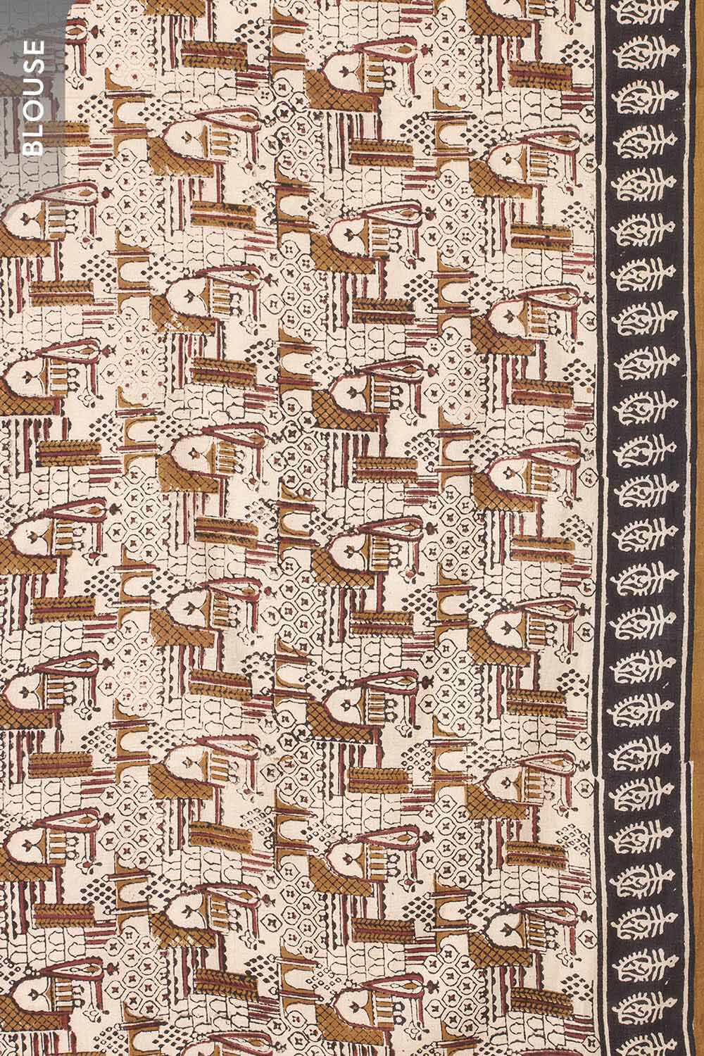 Beige Bagru Block Printed Pure Cotton Saree image number null