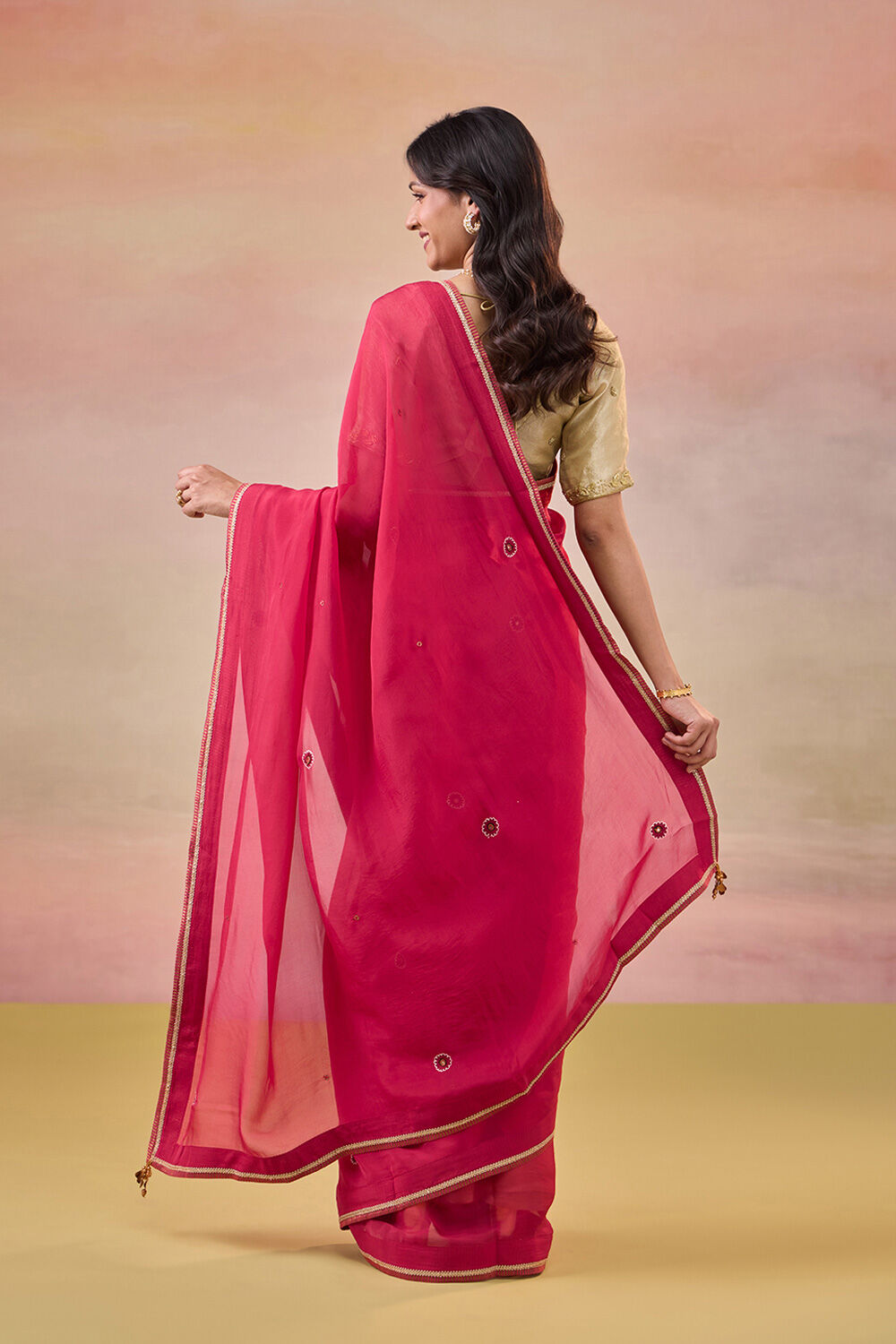 Red Viscose Organza Embroidered Saree image number null