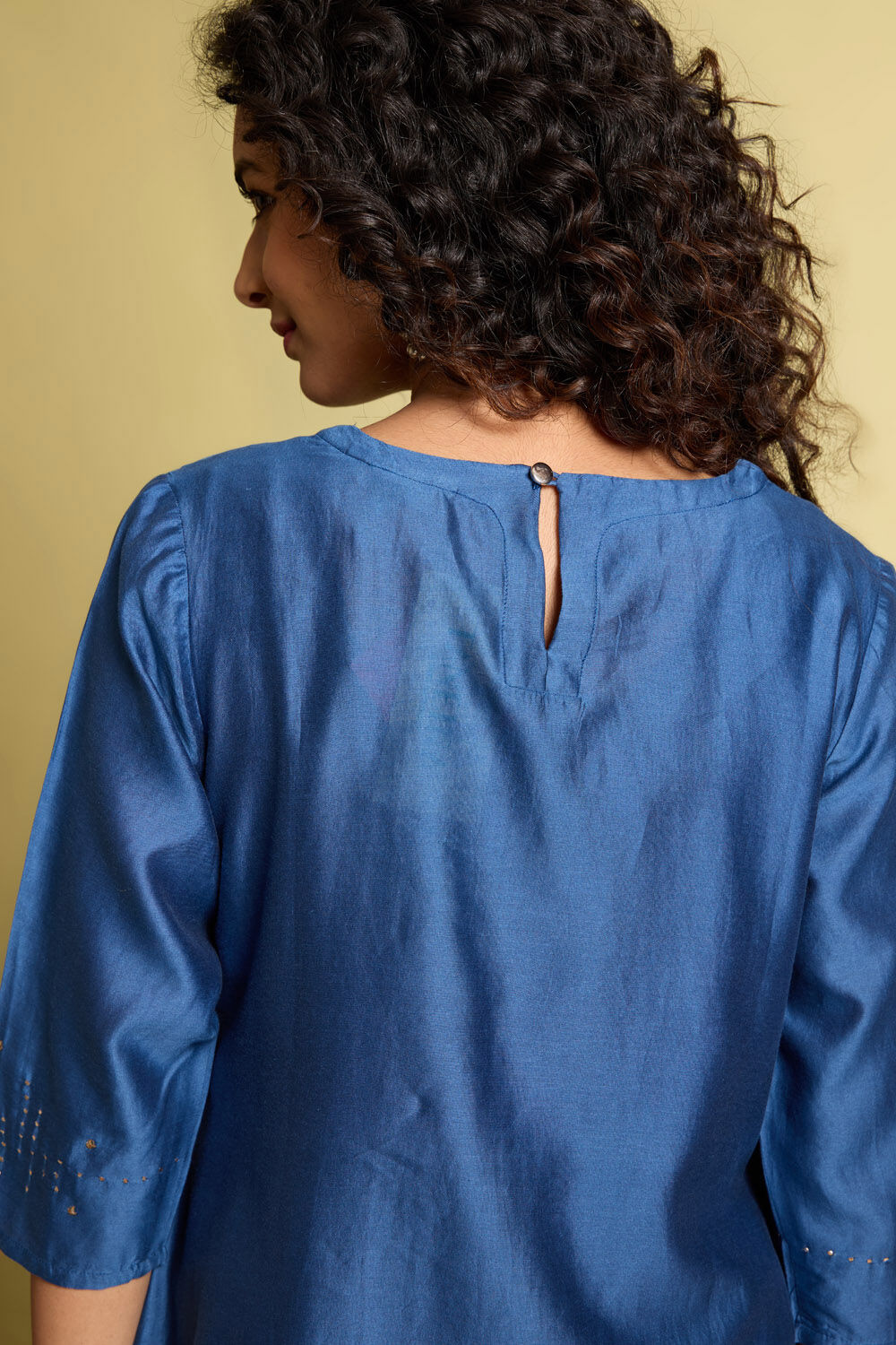 Blue Pure Silk Cotton Mukaish Embroidery Kurta Set image number null