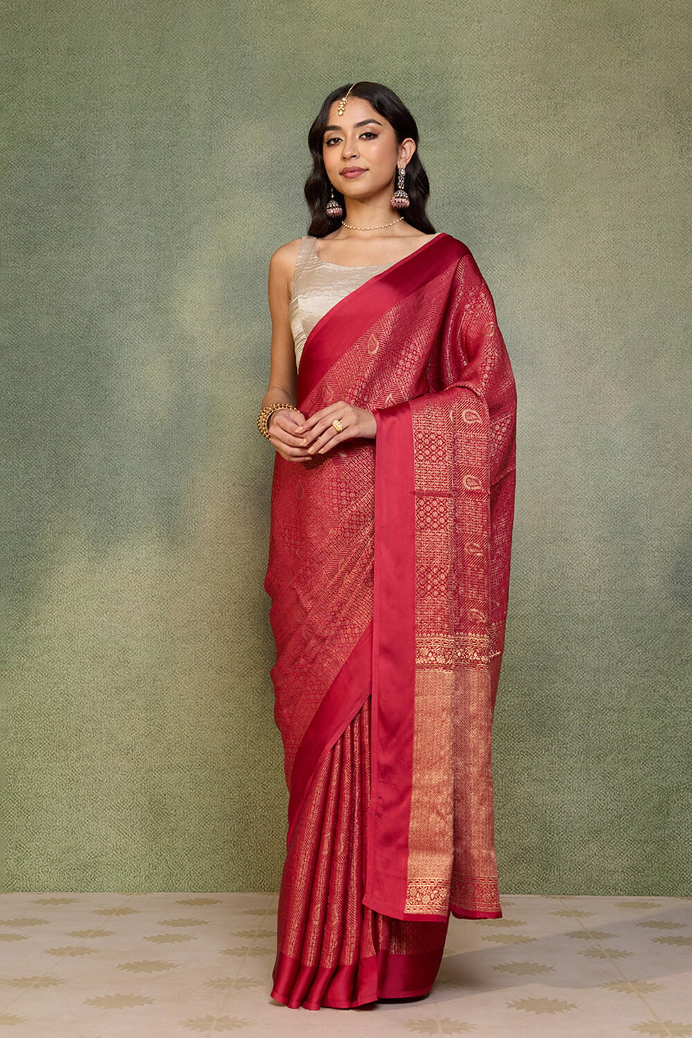 Red Woven Pure Viscose Saree image number null