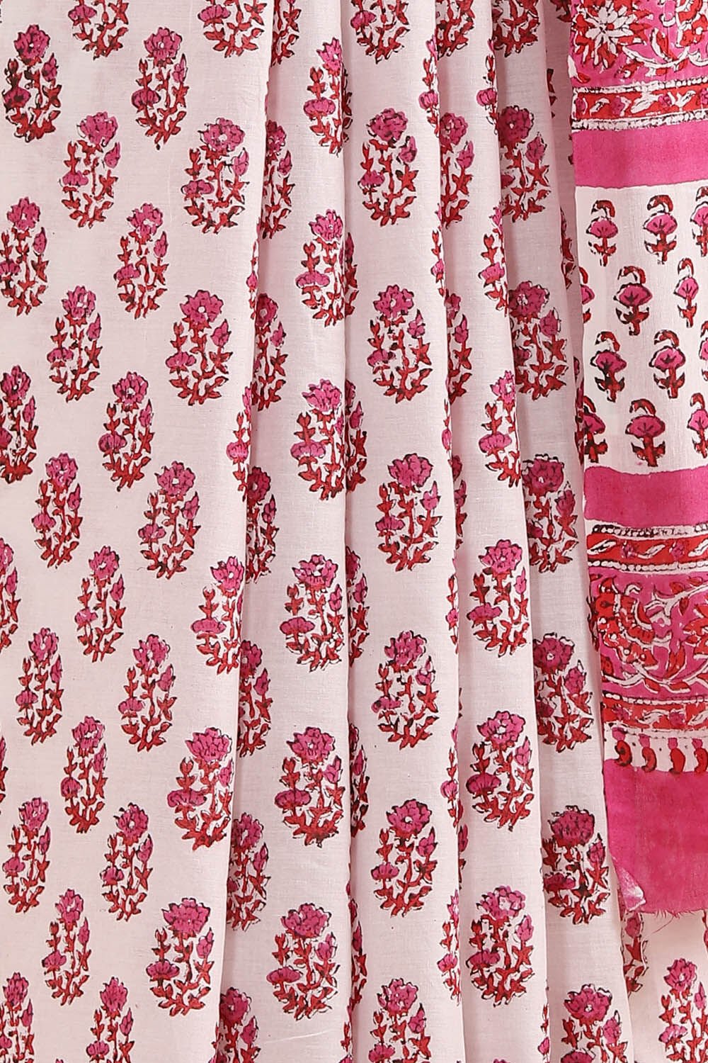 White Pure Cotton Sanganeri Printed Saree image number null