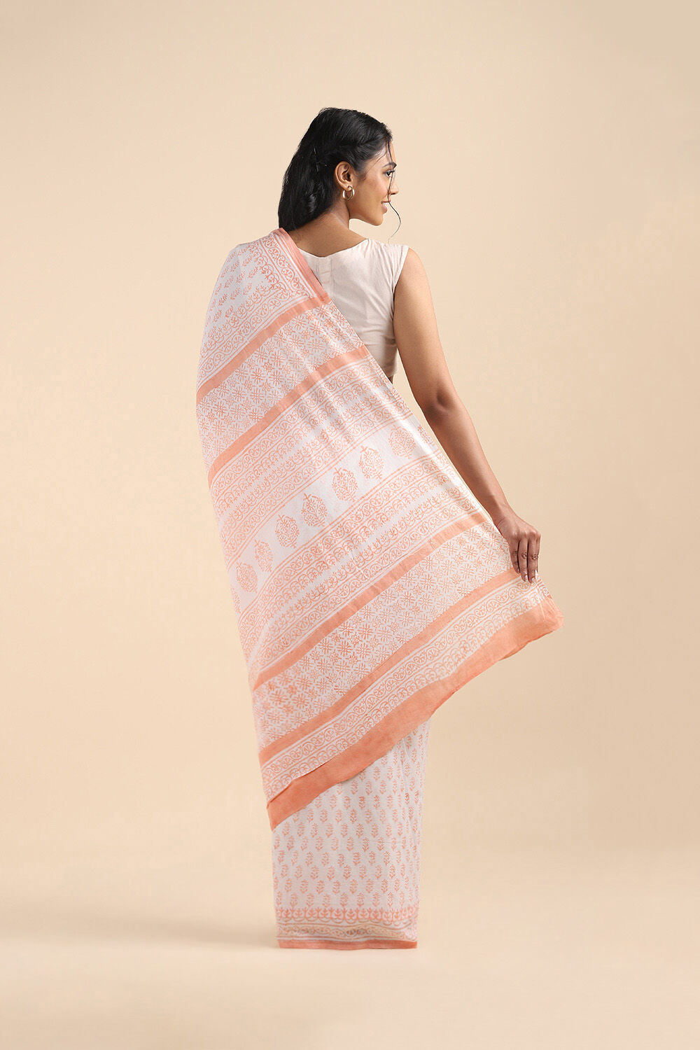 Off Pure White Cotton Sanganeri Printed image number null