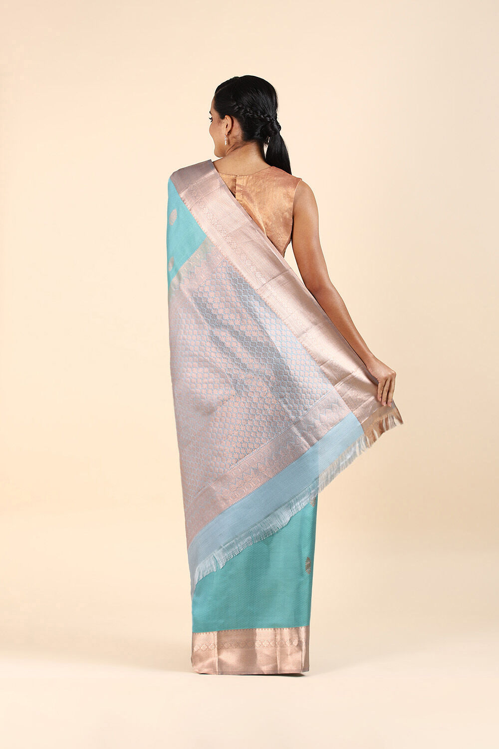 Light Blue Pure Silk Kanjivaram inspired Saree image number null