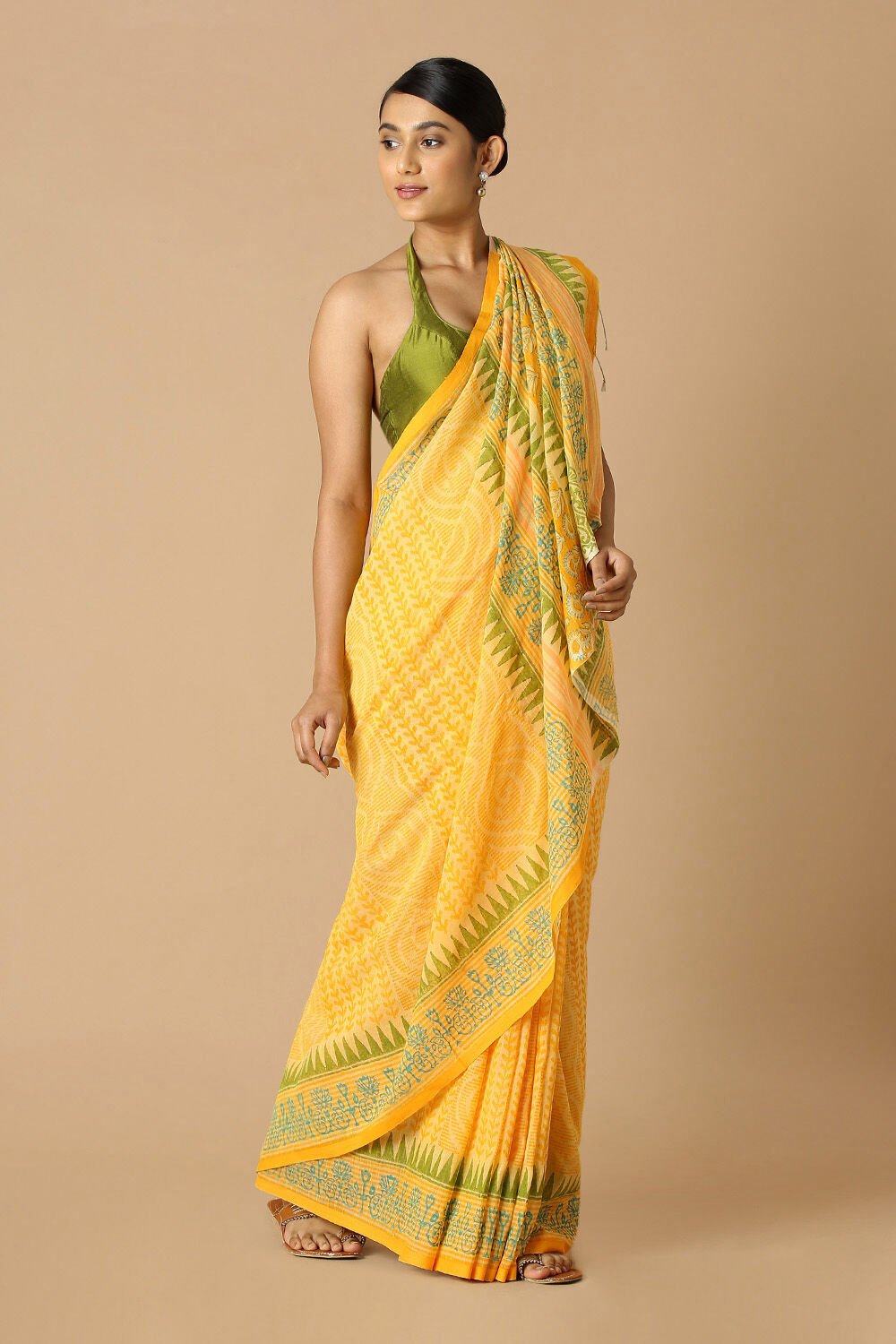 Yellow Pure Cotton Printed Saree image number null