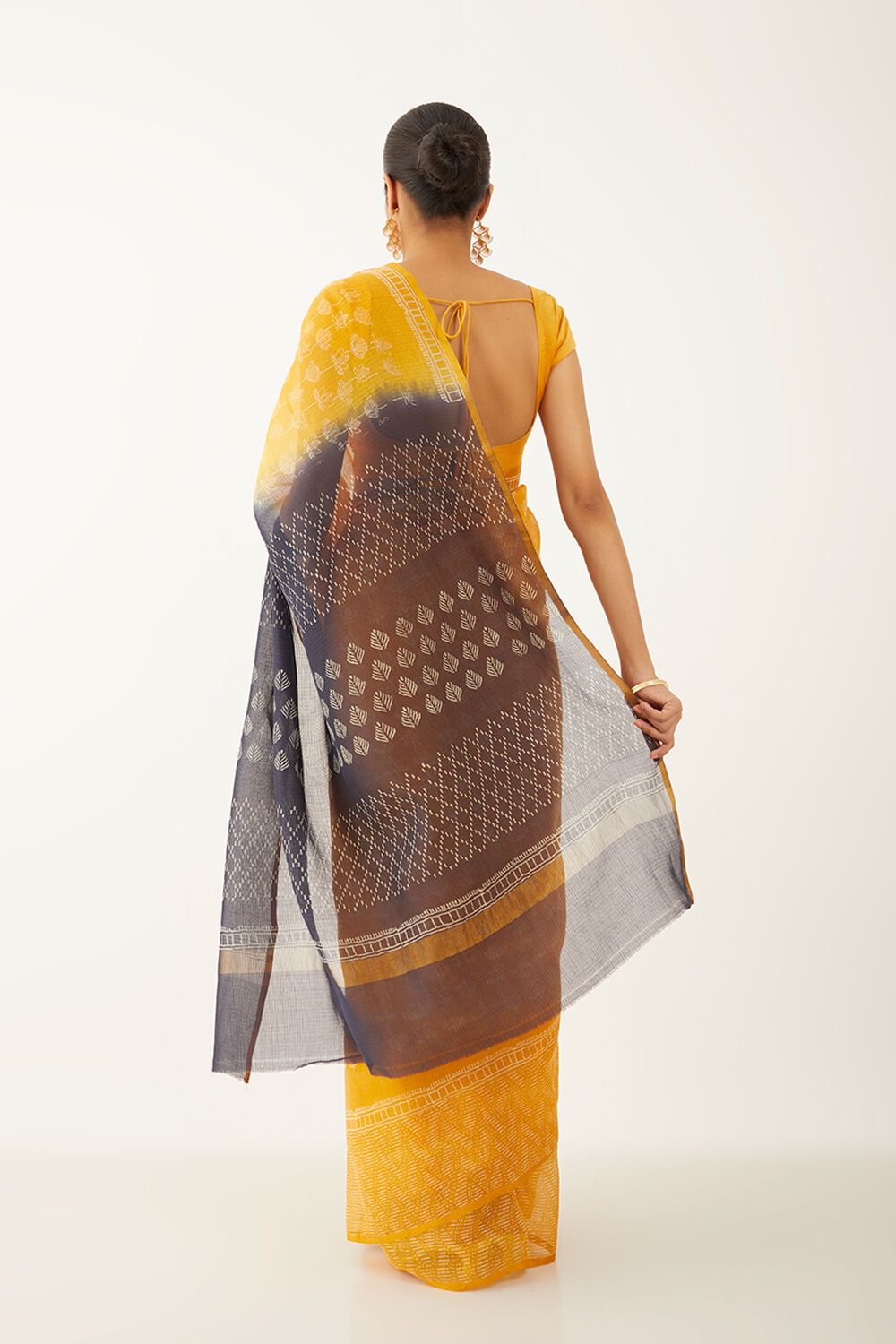 Yellow Pure Silk Kota Block Print Saree image number null
