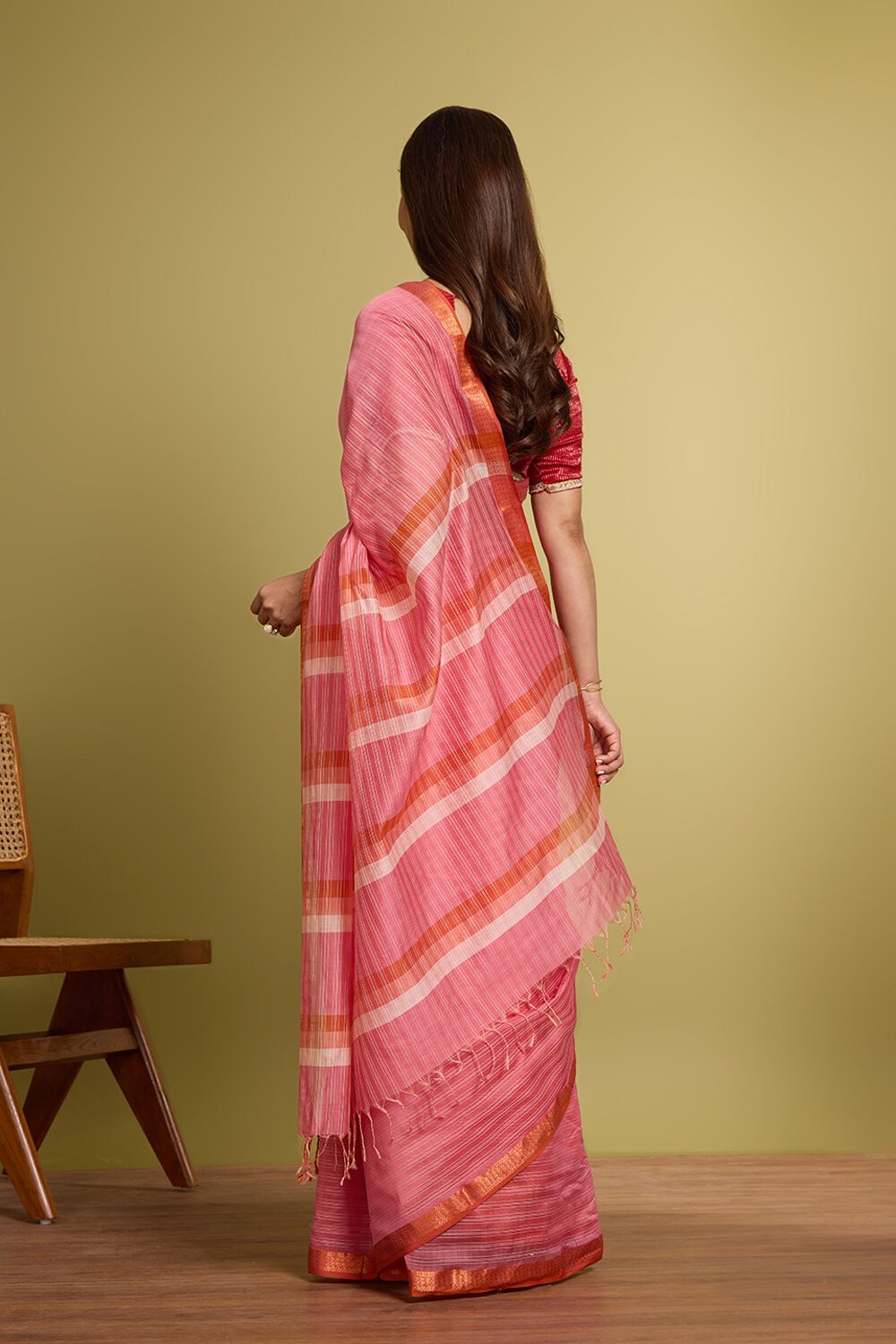 Pink Woven Pure Silk Cotton Maheshwari Saree image number null