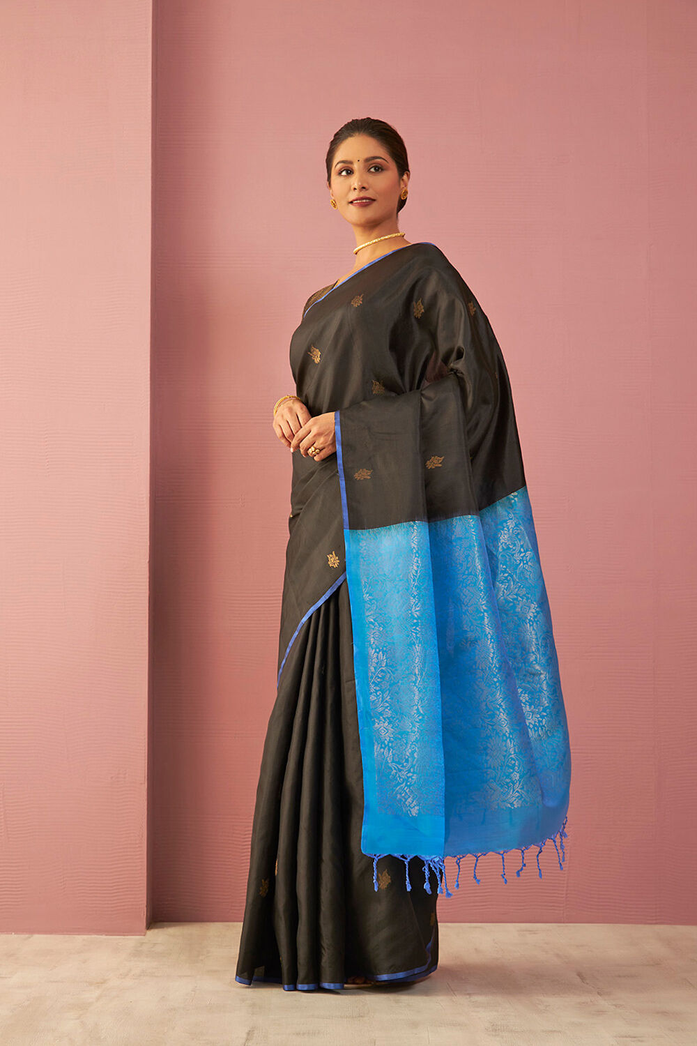 Black Woven Pure Soft Silk Saree image number null