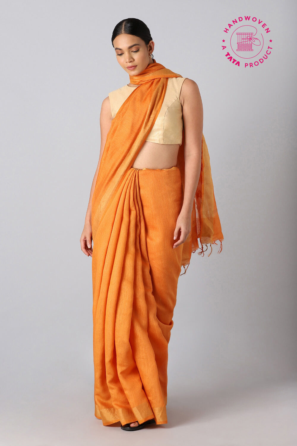 Orange Pure Silk Tussar Bhagalpuri Saree image number null
