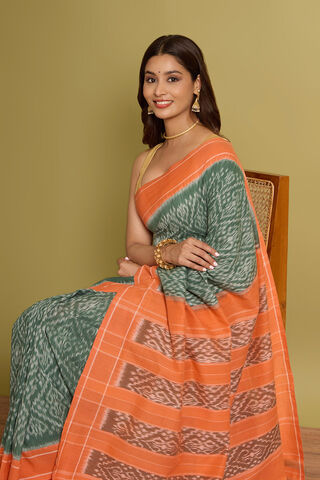 Dark Green Pure Cotton Ikat Saree image number