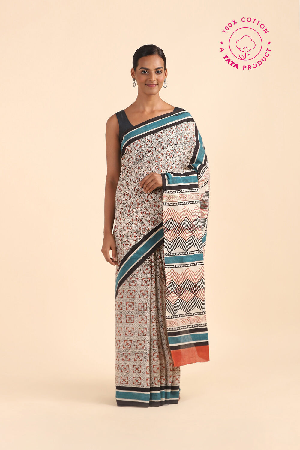 Off Pure White Cotton Bagru Printed image number null