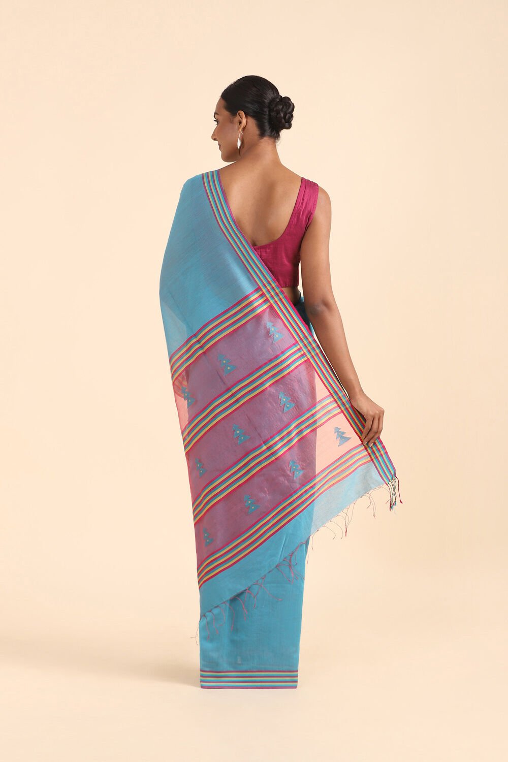 Grey Pure Silk Cotton Jamdani Saree image number null