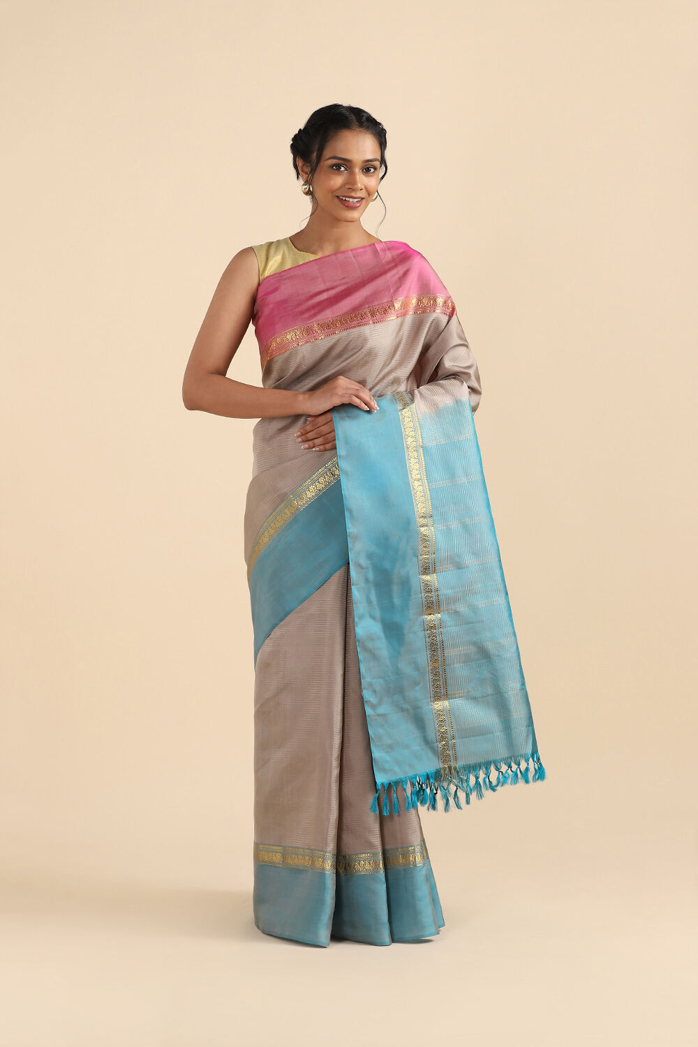 Grey Pure Soft Silk Saree image number null