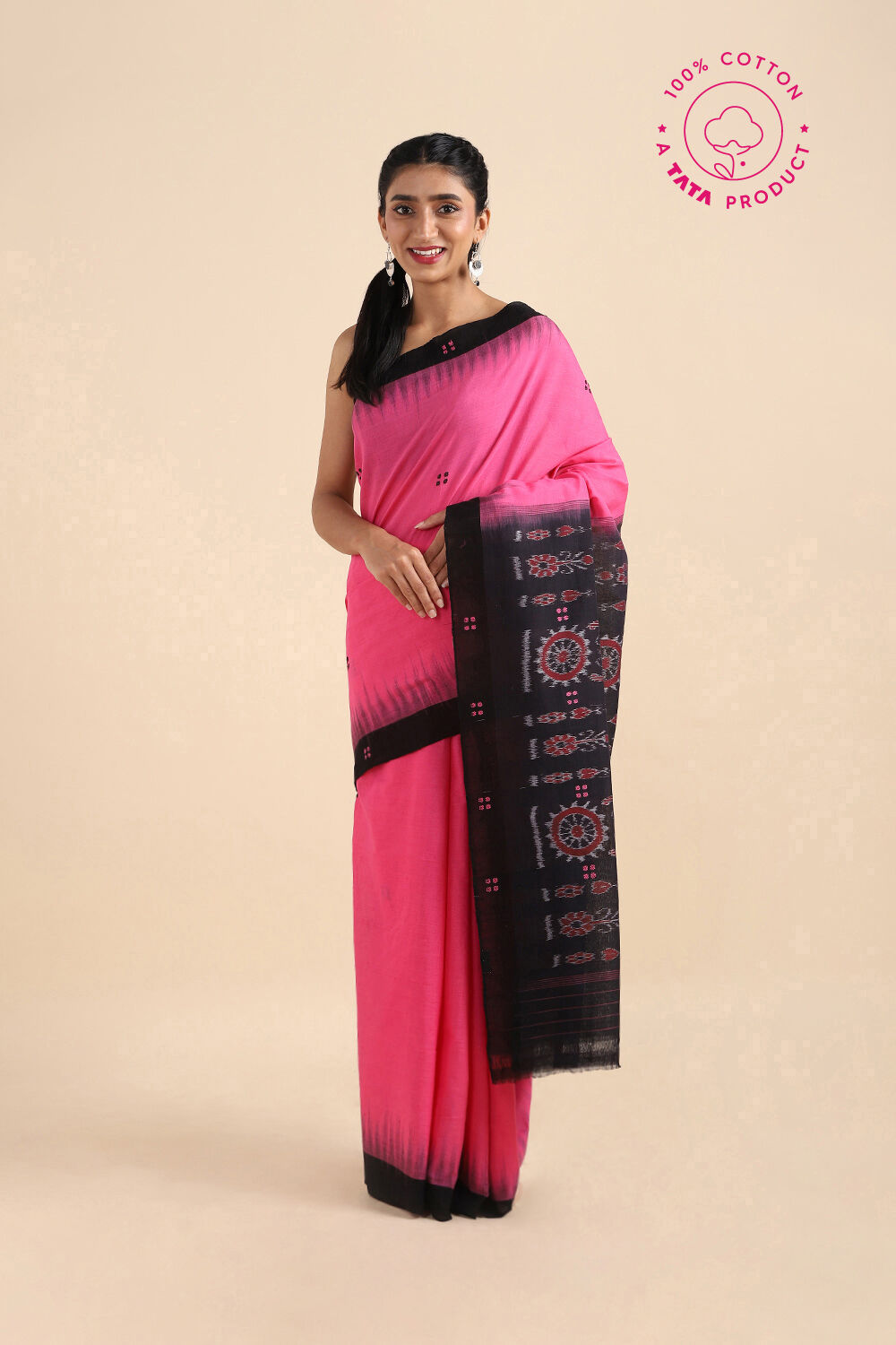 Pink Pure Cotton Odissa Ikat Saree image number null