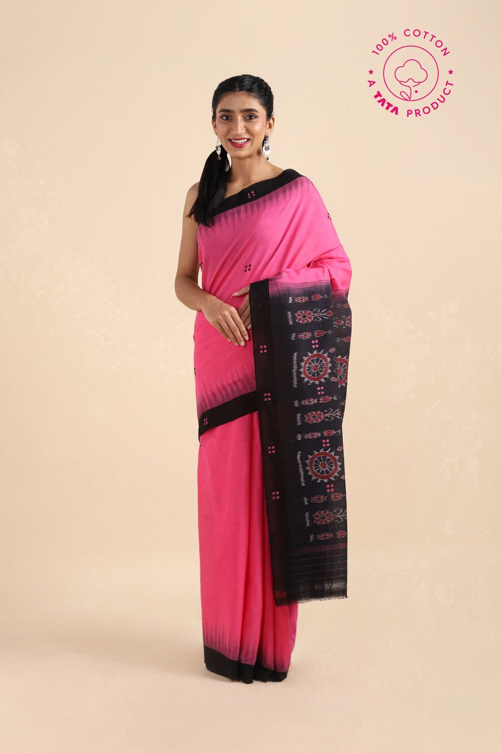 Pink Pure Cotton Odissa Ikat Saree image number null
