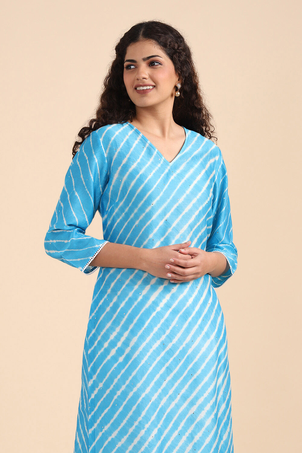 Blue Silk Cotton Mukaish Work Kurta image number null