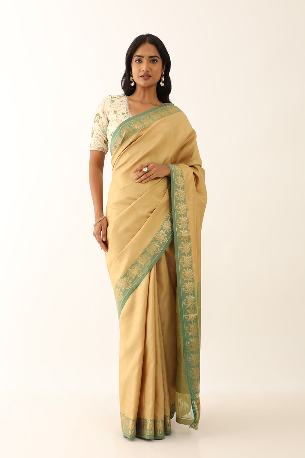 Beige Woven Pure Soft Silk Saree image number null