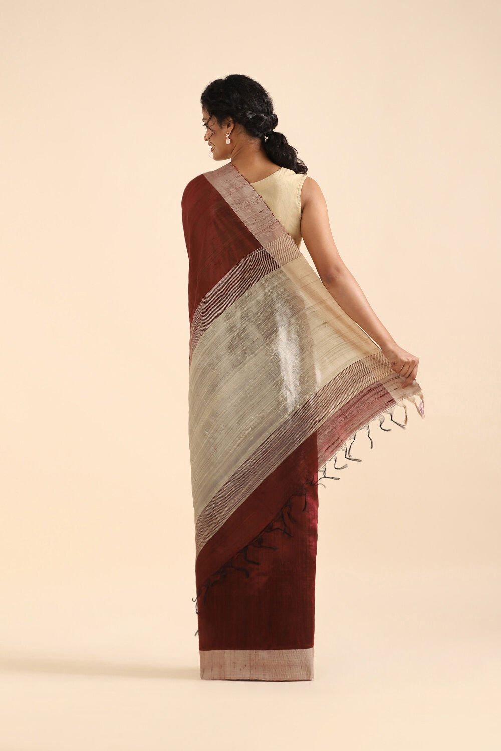 Brown Pure Tussar Silk Bhagalpuri Saree image number null