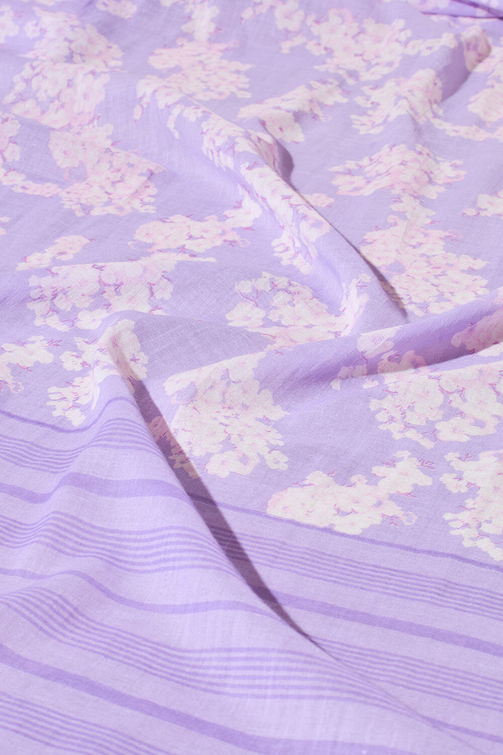 Purple Screen Printed Bengal Pure Mulmul Cotton Saree image number null