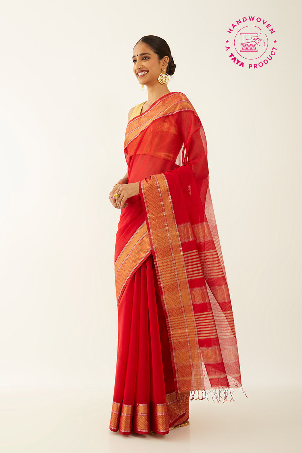 Red Pure Silk Cotton Maheshwari Saree image number null
