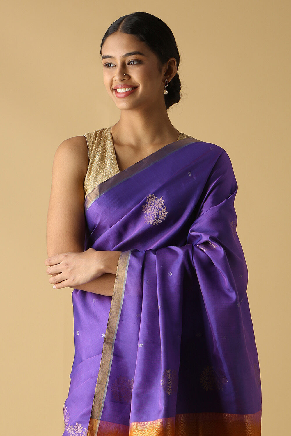 Purple Pure Silk South Saree image number null