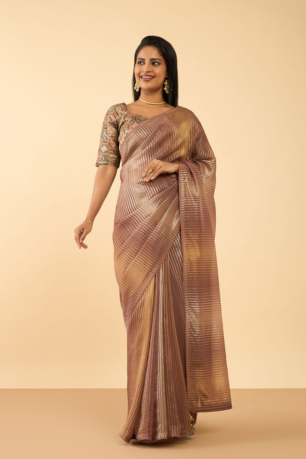Brown Woven Viscose Saree image number null