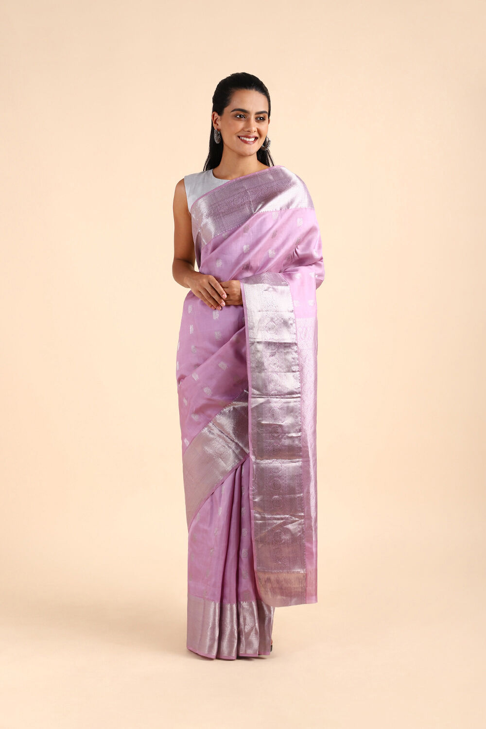 Light Pink Pure Silk Kanjivaram inspired Saree image number null