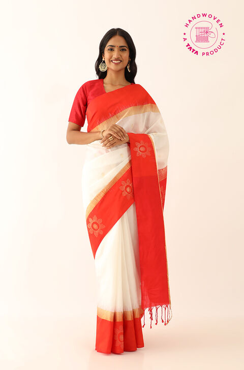 Off White Pure Silk Woven South Saree