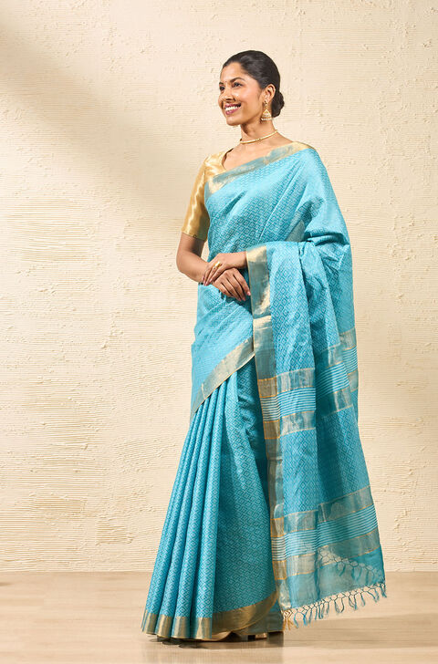 Blue Woven Design Pure Tussar Silk Saree