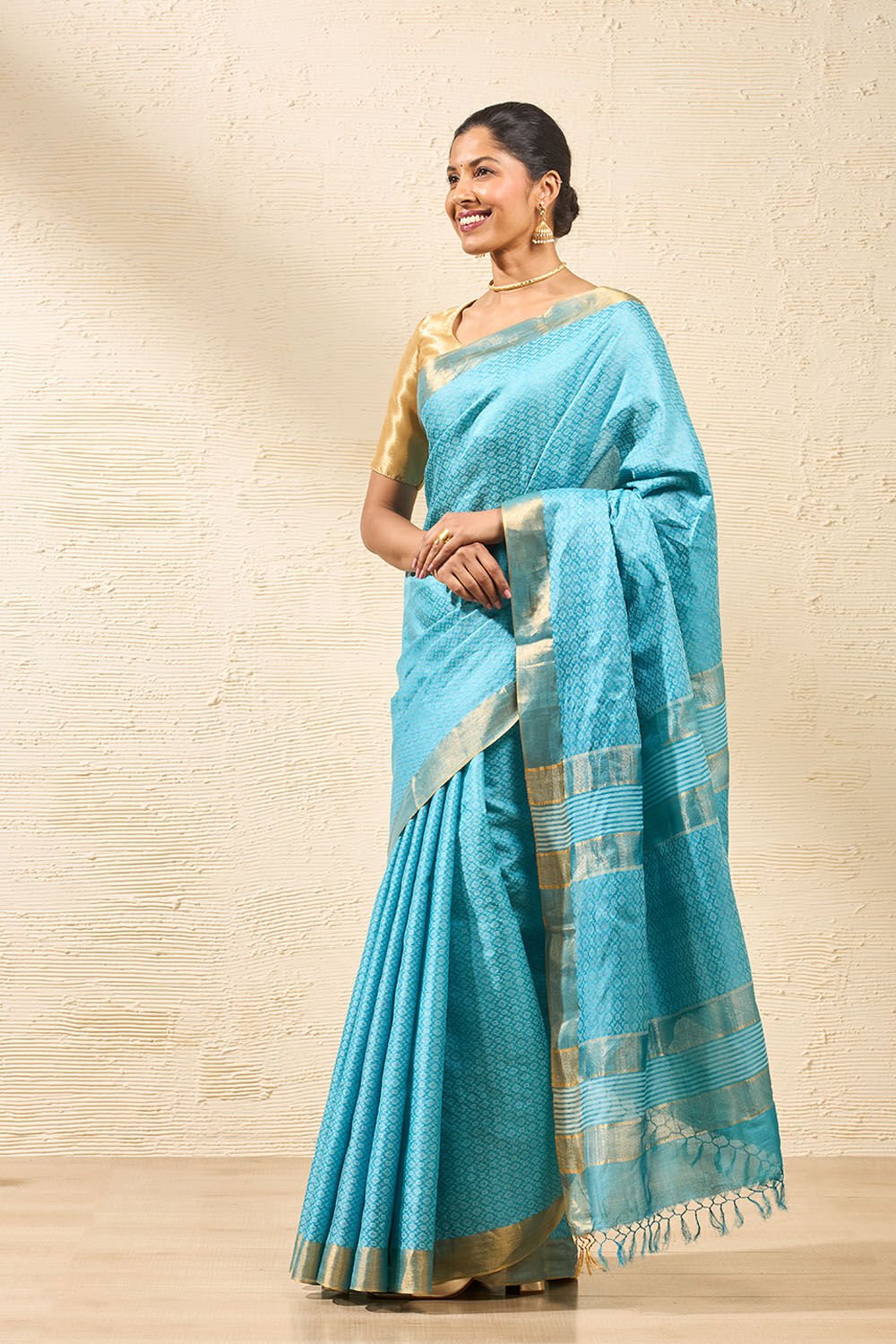 Blue Woven Design Pure Tussar Silk Saree image number null