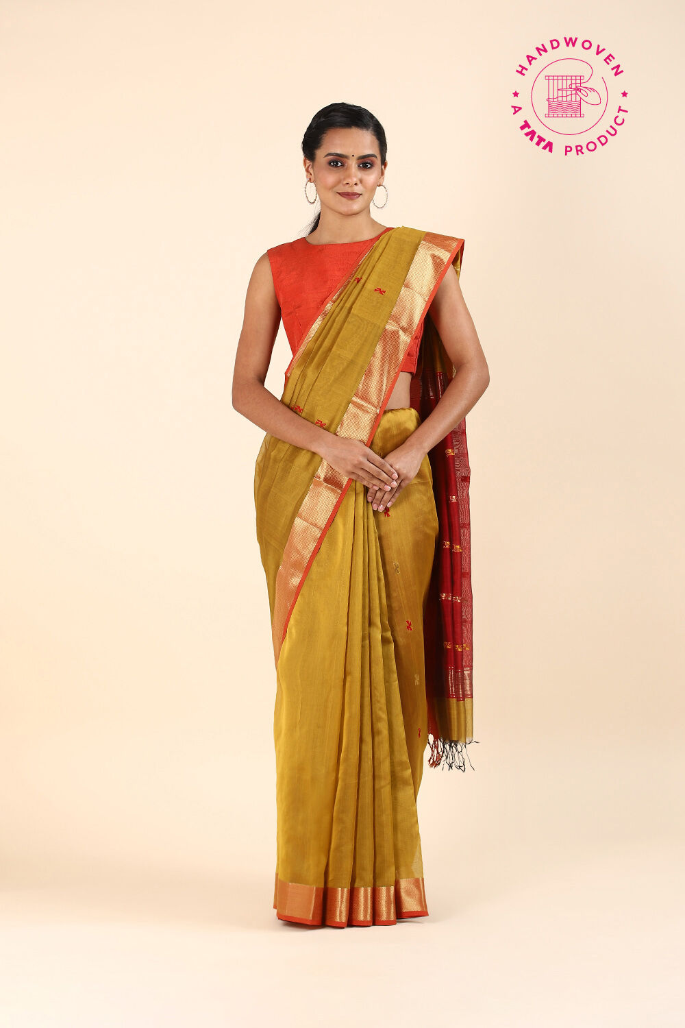 Dark Yellow Pure Silk Cotton Maheswari Saree image number null