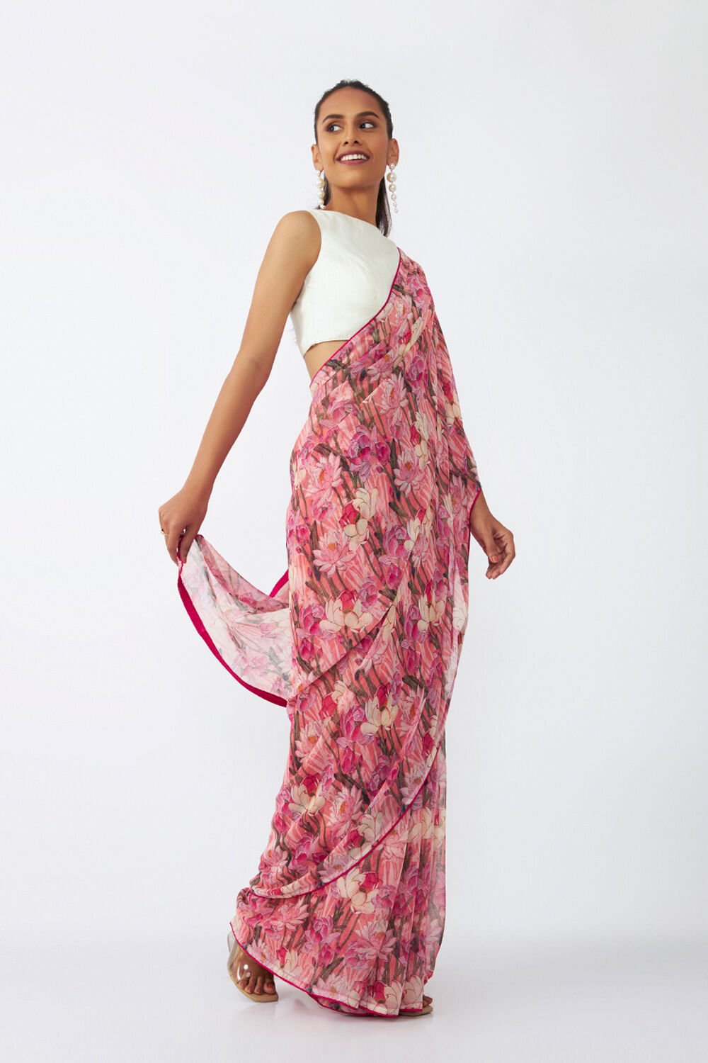 Pink Viscose Chiffon Digital Printed Saree image number null