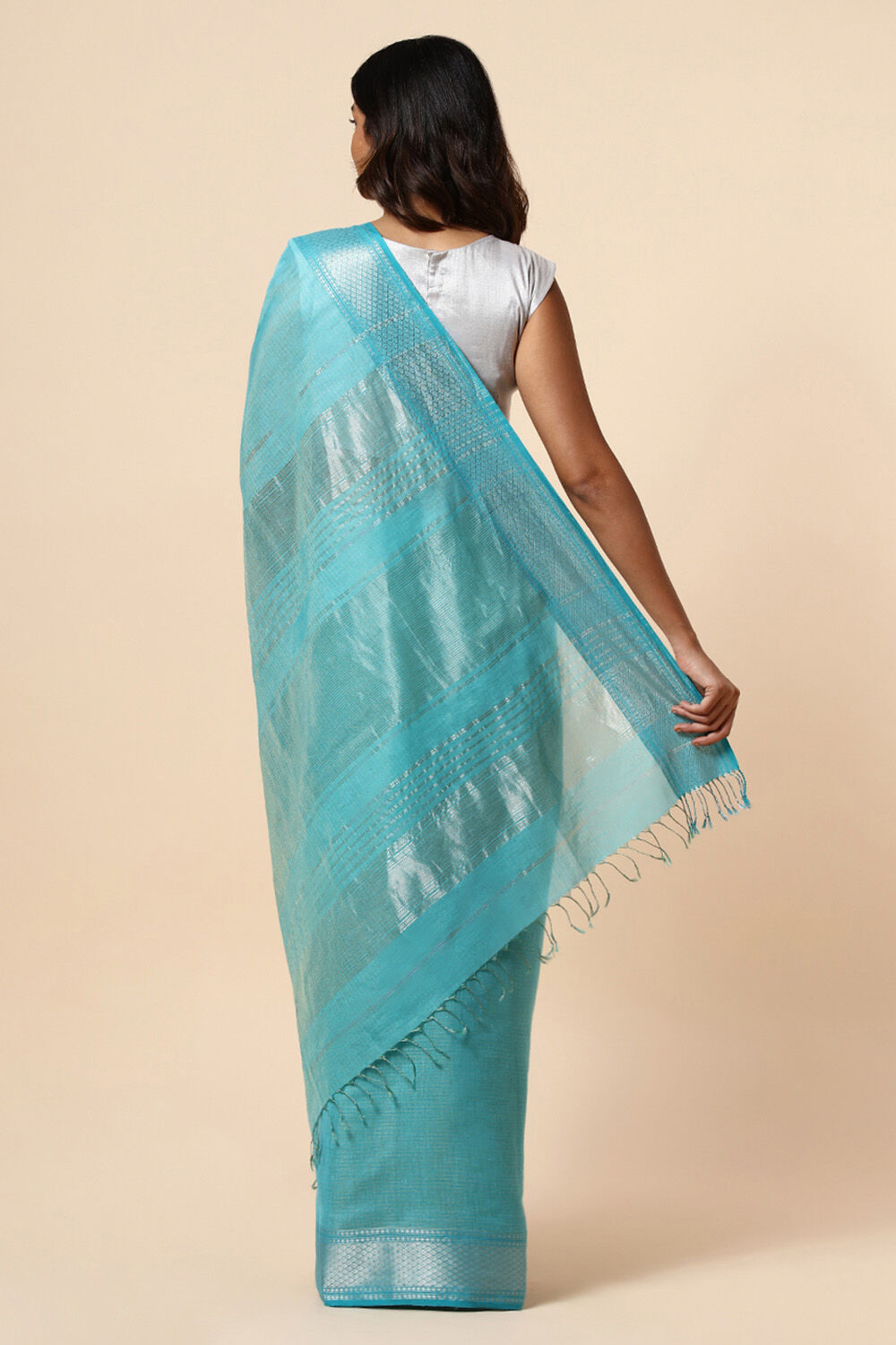 Light Blue Pure Khadi Silk Cotton Maheswari Saree image number null