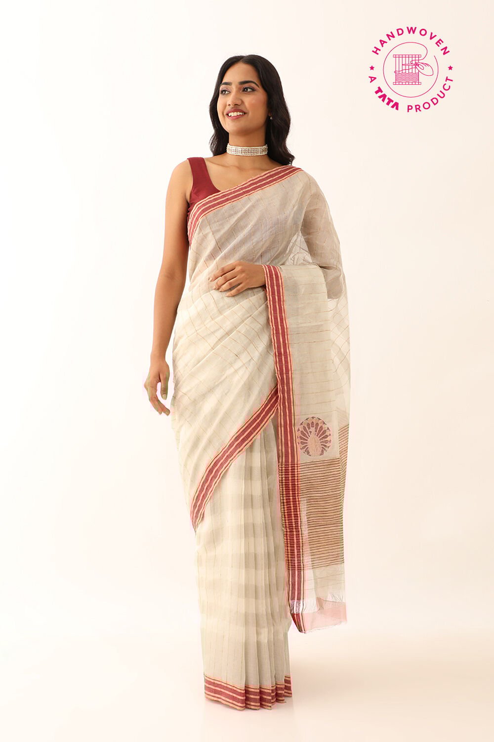 Off White Pure Silk Cotton Woven Chanderi Saree image number null
